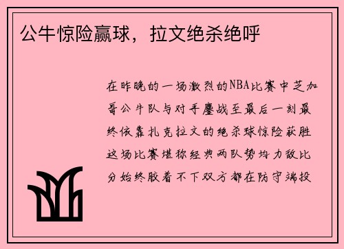 公牛惊险赢球,拉文绝杀绝呼