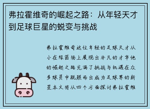 弗拉霍维奇的崛起之路：从年轻天才到足球巨星的蜕变与挑战