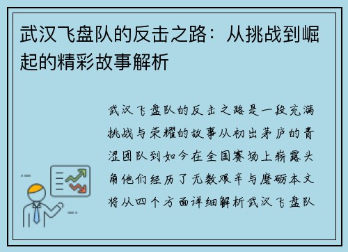 武汉飞盘队的反击之路：从挑战到崛起的精彩故事解析